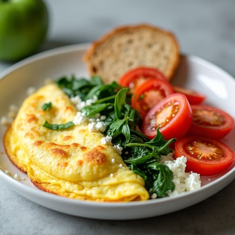 Egg White Spinach Omelette with Cottage Cheese and Sliced Tomatoes