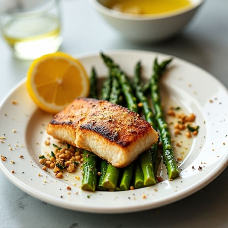 Crispy Pan-Seared Mackerel with Roasted Lemon Asparagus