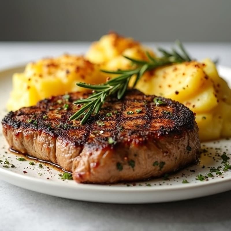Herb-Crusted Steak with Crispy Garlic Smashed Potatoes