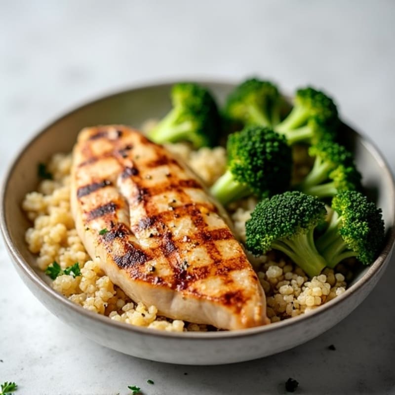 Grilled Chicken Breast with Quinoa and Roasted Broccoli