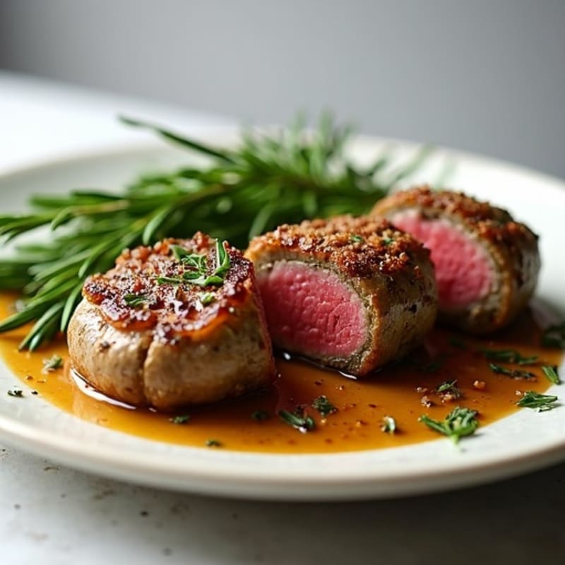 Herb-Crusted Beef Tenderloin with Mushroom Wrap