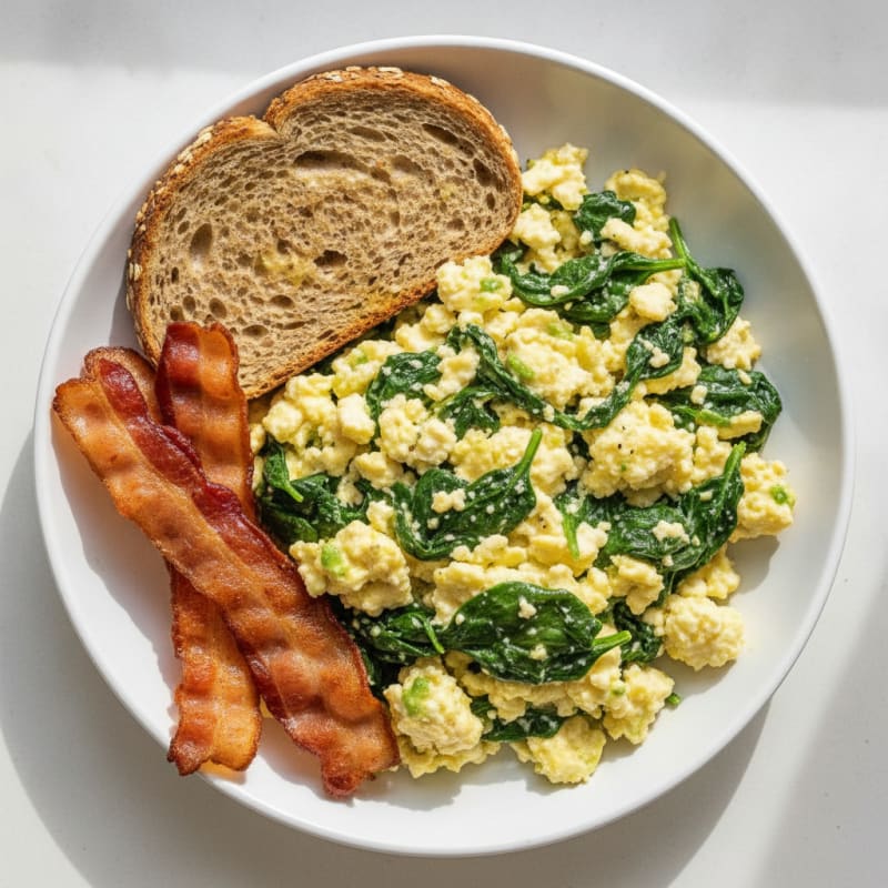 Cottage Cheese Scramble with Spinach and Turkey Bacon
