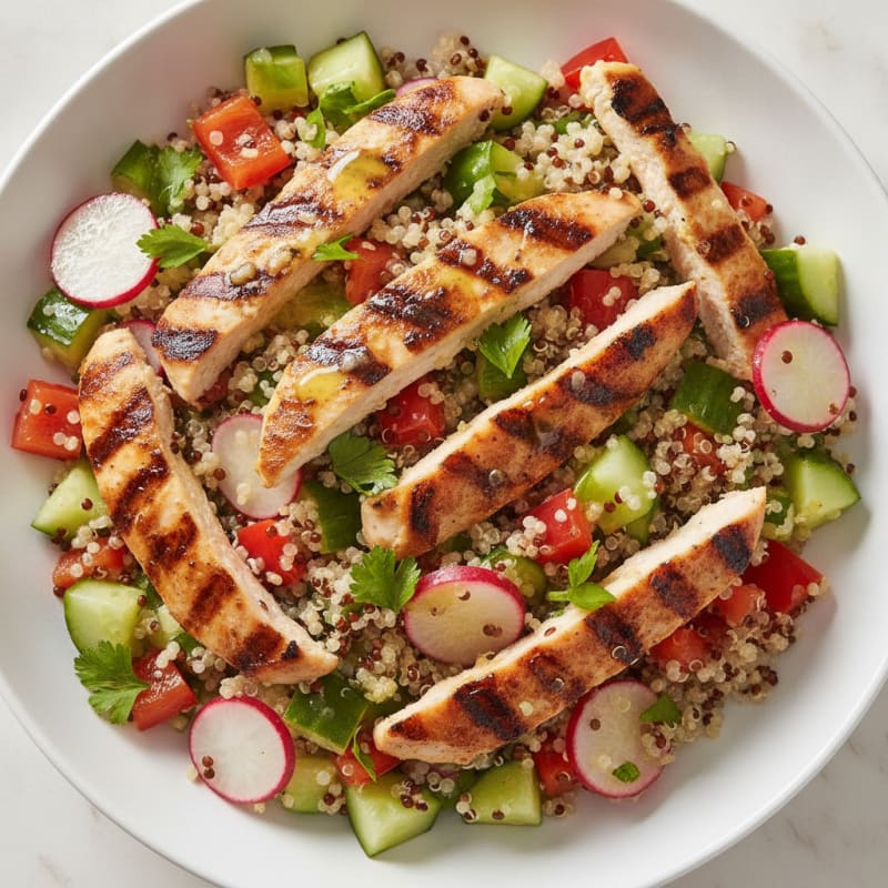 Grilled Chicken and Quinoa Salad with Crunchy Vegetables