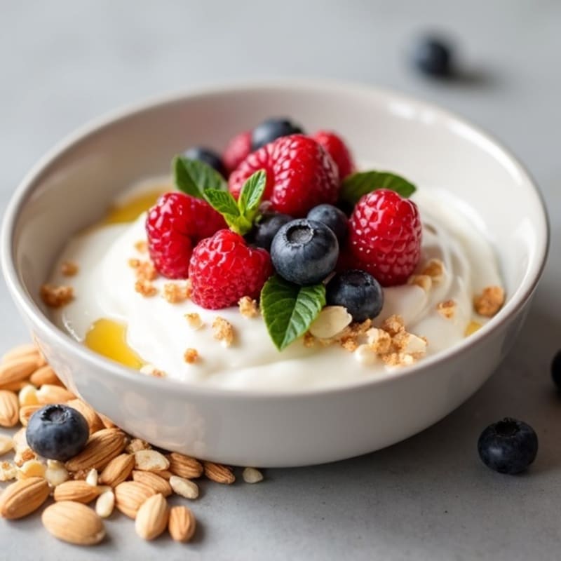 Creamy High-Protein Greek Yogurt with Mixed Berries and Chopped Almonds