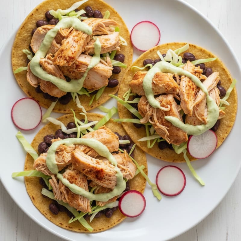 Shredded Chicken Tostadas with Lime Crema