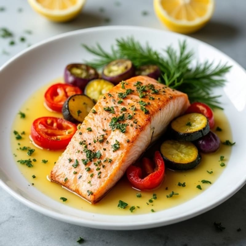 Lemon-Herb Roasted Salmon with Crispy Roasted Vegetables