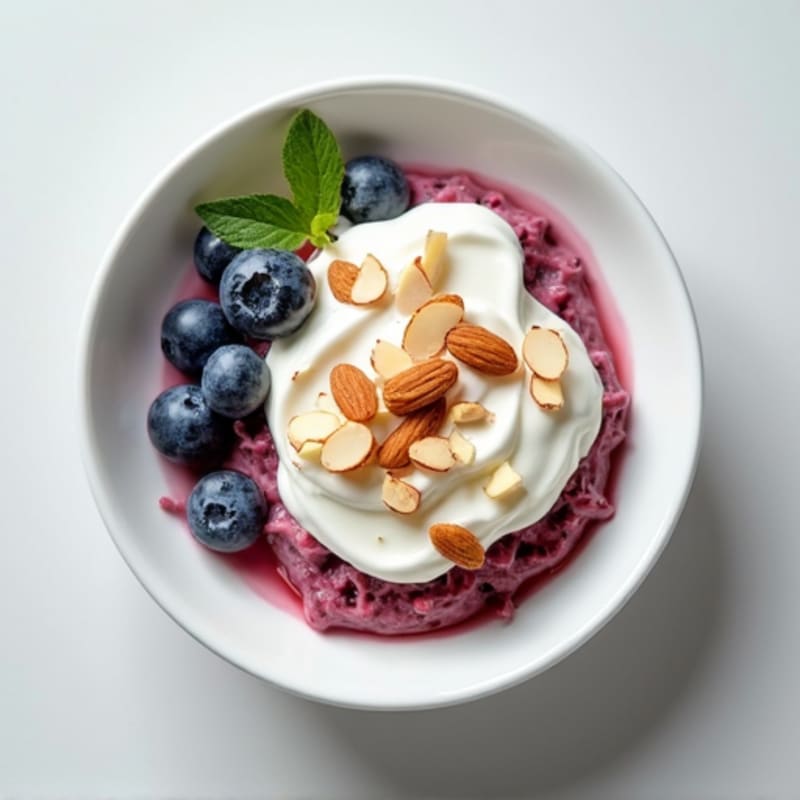 Greek Yogurt with Sliced Almonds and Blueberries