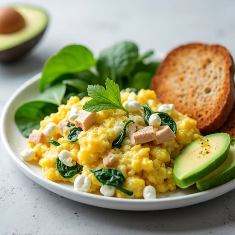 Egg White and Turkey Spinach Scramble with Cottage Cheese