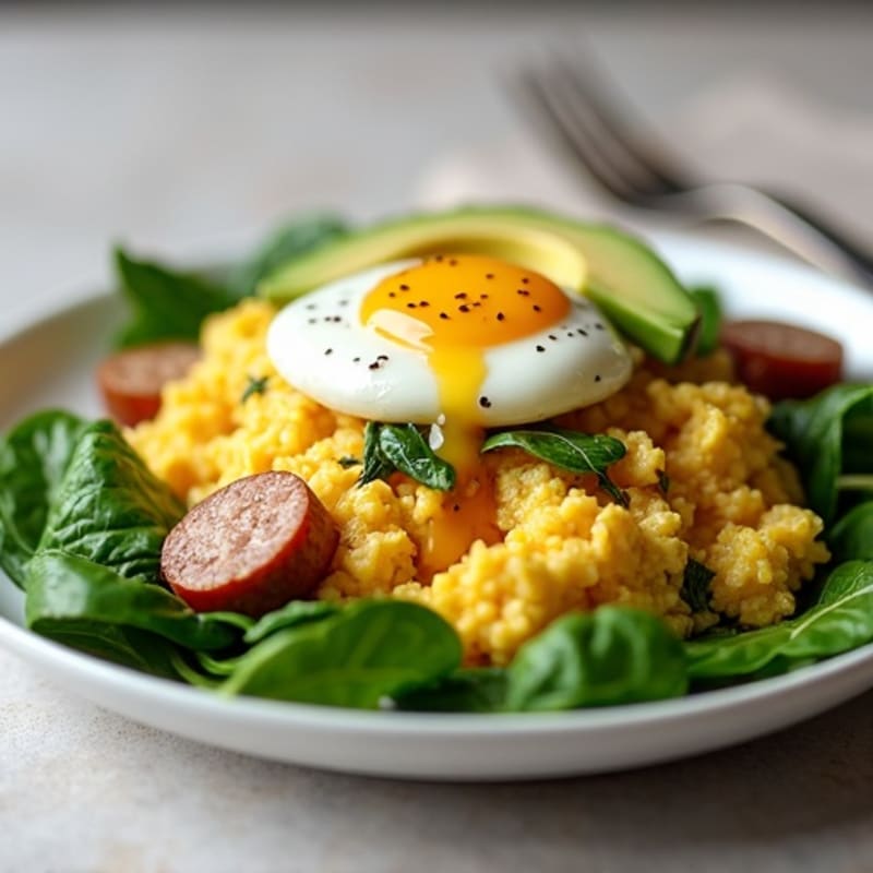 Egg White and Spinach Scramble with Turkey Sausage