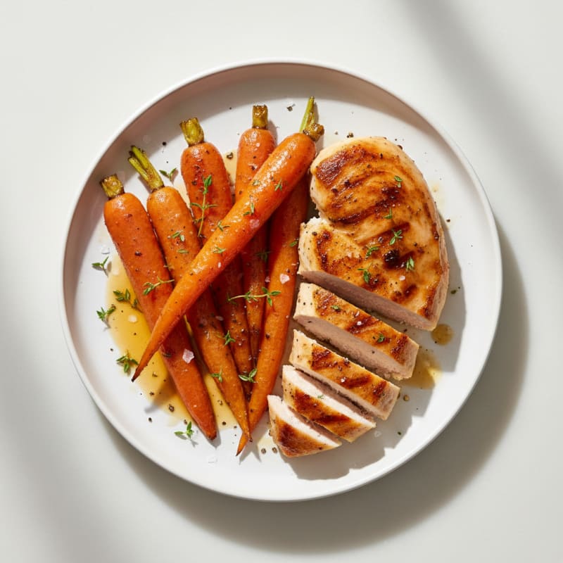 Caramelized Maple-Glazed Roasted Carrots with Pan-Seared Chicken