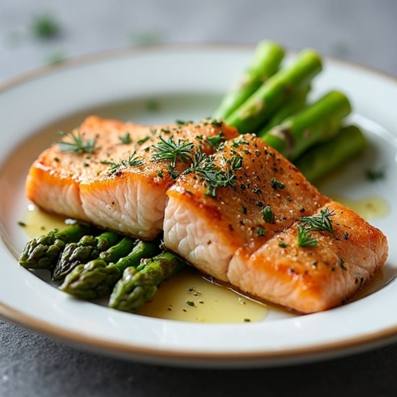 Herb-Crusted Pan Seared Salmon with Roasted Asparagus
