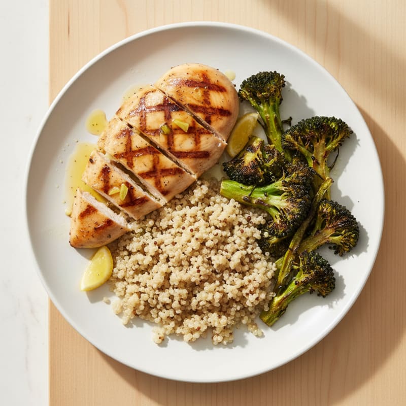 Grilled Chicken Breast with Quinoa and Roasted Broccoli