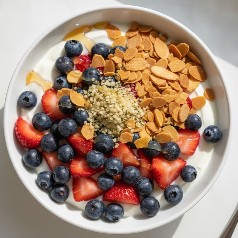 Greek Yogurt Berry Bowl with Crunchy Almonds