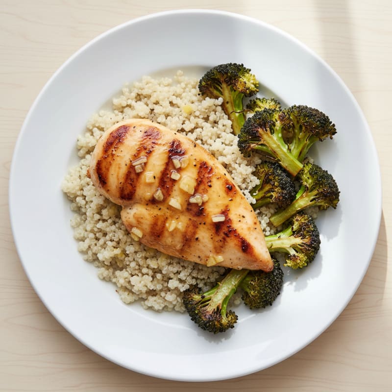 Grilled Lemon-Garlic Chicken Breast with Quinoa and Roasted Broccoli