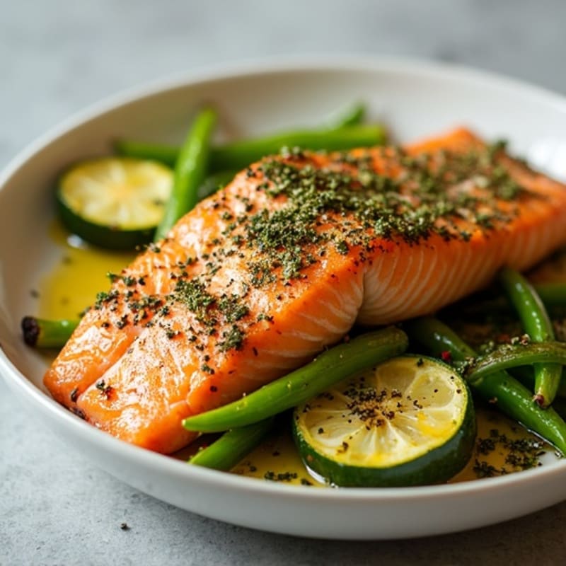 Herb-Crusted Baked Salmon with Roasted Vegetables