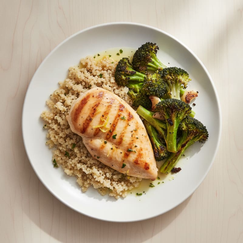 Grilled Chicken Breast with Quinoa and Roasted Broccoli