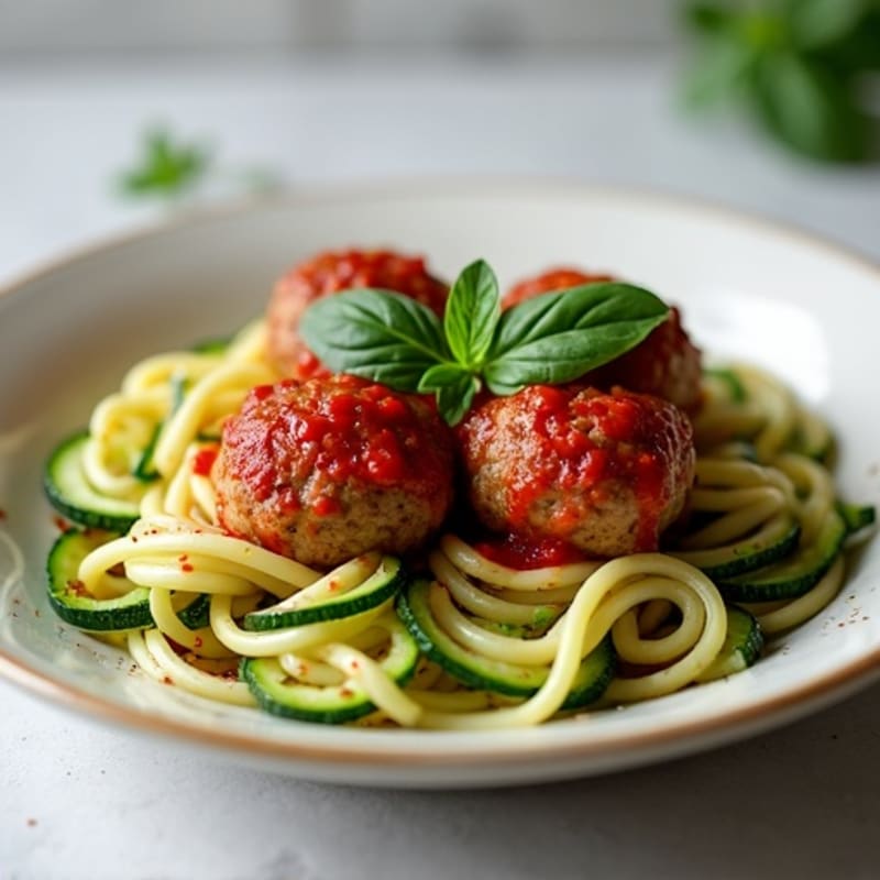 Lean Turkey Meatballs with Fresh Marinara and Spiralized Zucchini