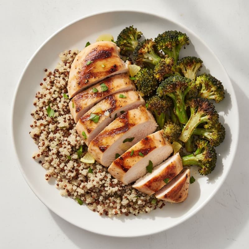 Grilled Chicken Breast with Quinoa and Roasted Broccoli