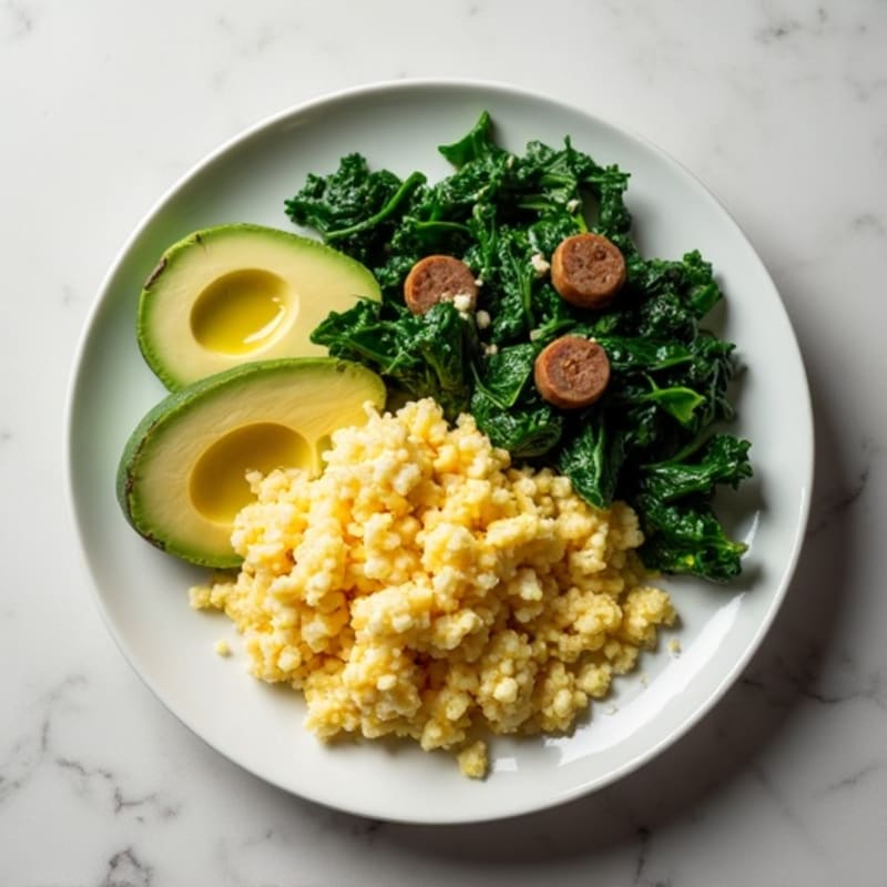 Egg White Scramble with Turkey Sausage and Sautéed Spinach