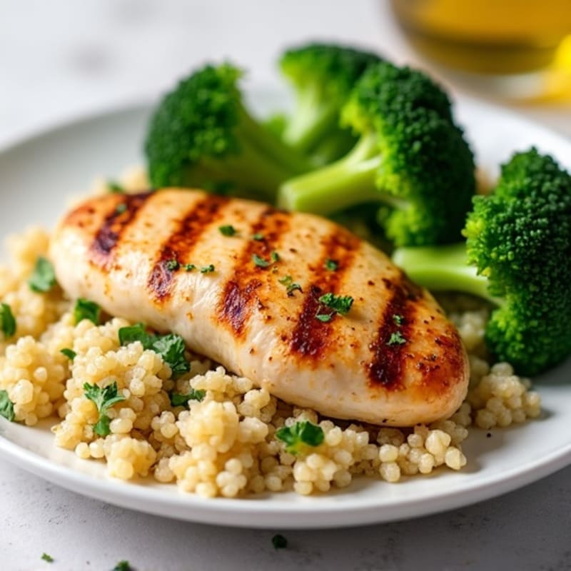 Grilled Chicken Breast with Quinoa and Steamed Broccoli