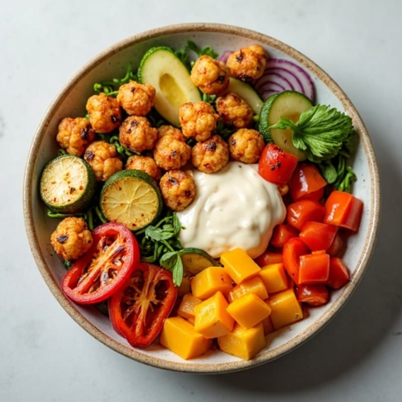 Crispy Chickpea Roasted Vegetable Bowl with Creamy Tahini Dressing