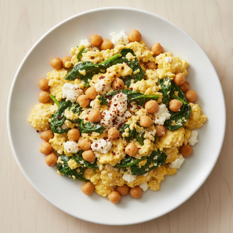 Cottage Cheese Scramble with Spinach and Chickpeas