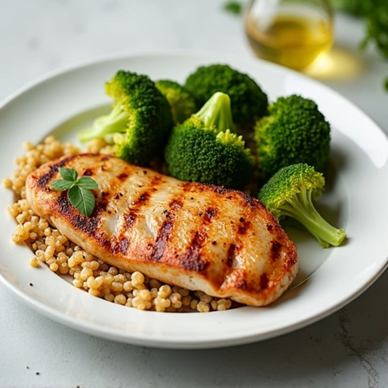Grilled Chicken Breast with Quinoa and Roasted Broccoli