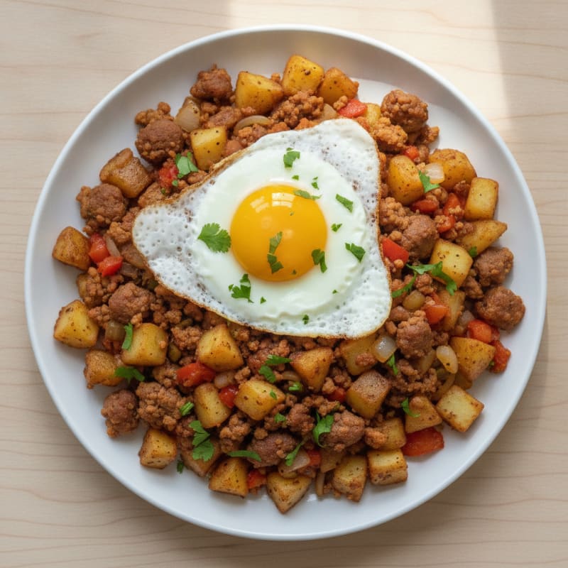 Spicy Chorizo and Potato Hash with Fried Egg