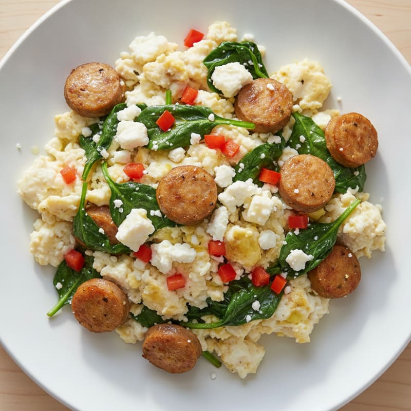Egg White Scramble with Turkey Sausage and Spinach