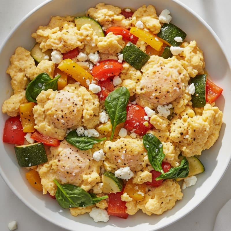 Hearty Scrambled Eggs with Roasted Vegetables