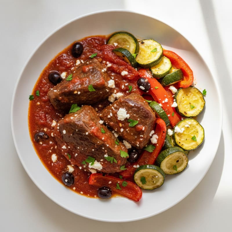 Mediterranean Slow-Cooker Beef with Roasted Vegetables