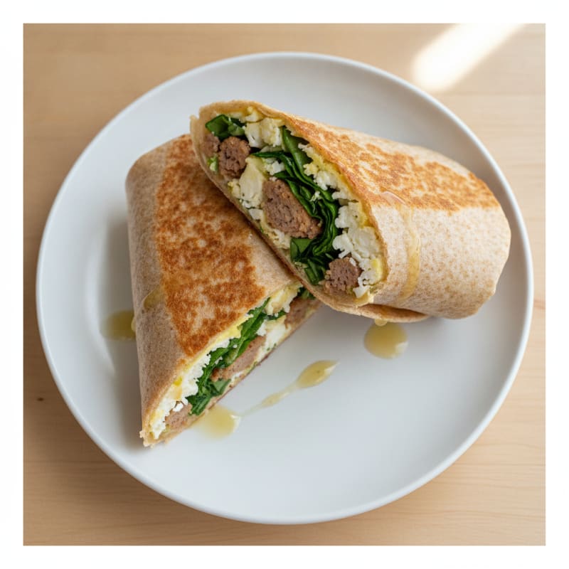 Crispy Egg White and Turkey Sausage Breakfast Wrap