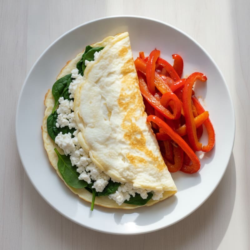 Egg White Spinach Omelette with Cottage Cheese and Sautéed Peppers