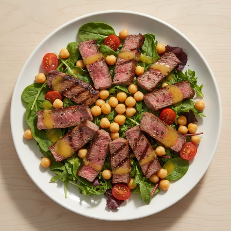 Grilled Steak and Mixed Greens Salad with Chickpeas
