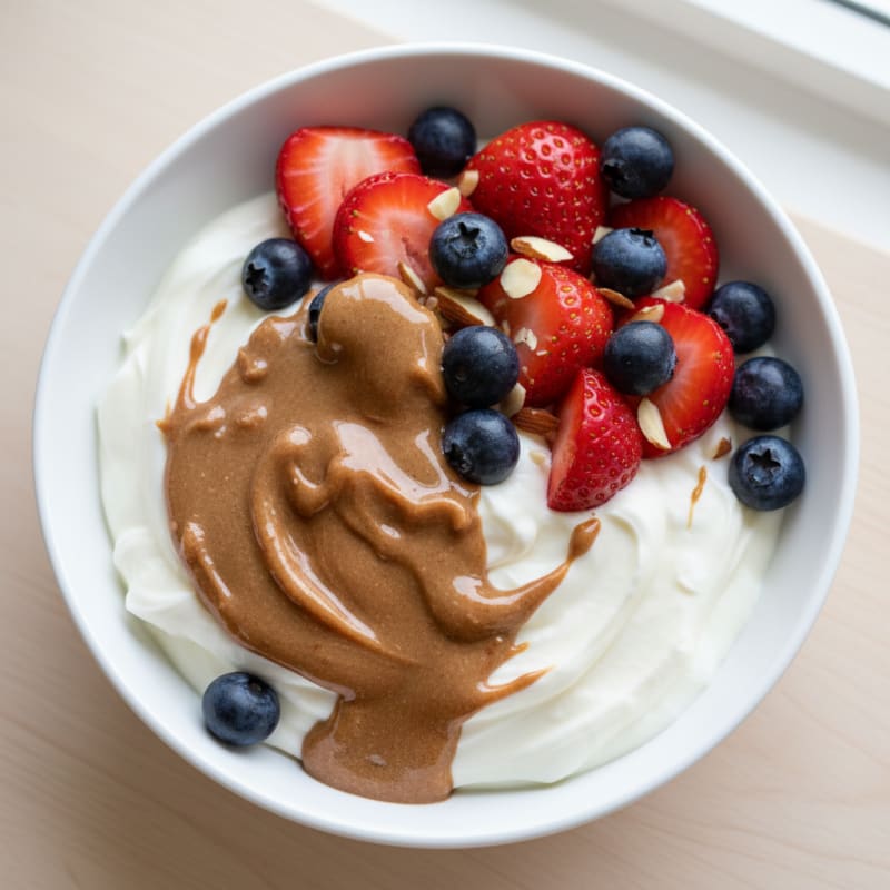 Vanilla Greek Yogurt Protein Bowl with Almond Butter and Berries