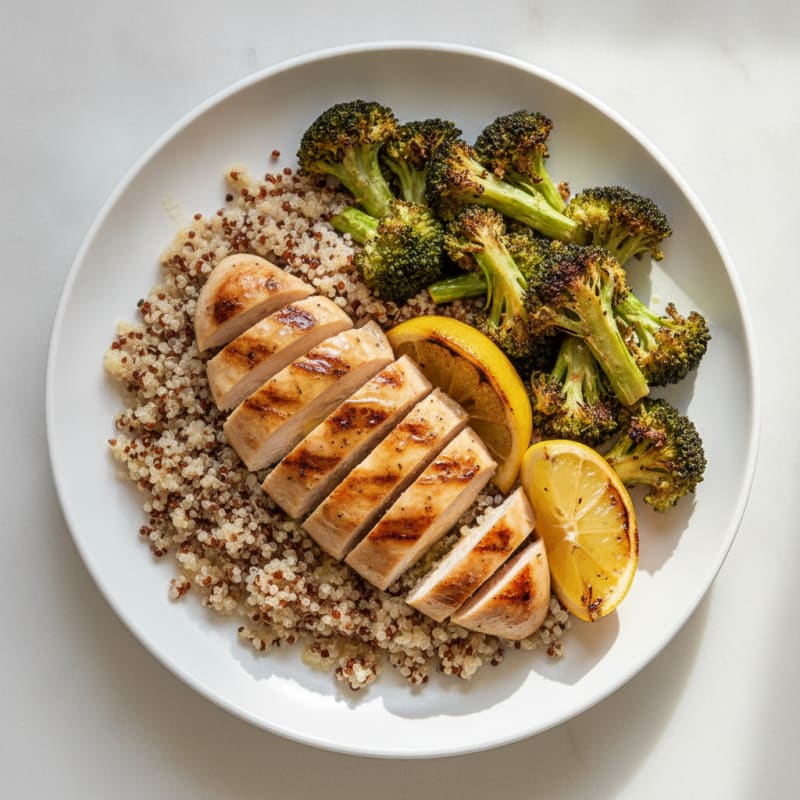Grilled Chicken Breast with Quinoa and Roasted Broccoli