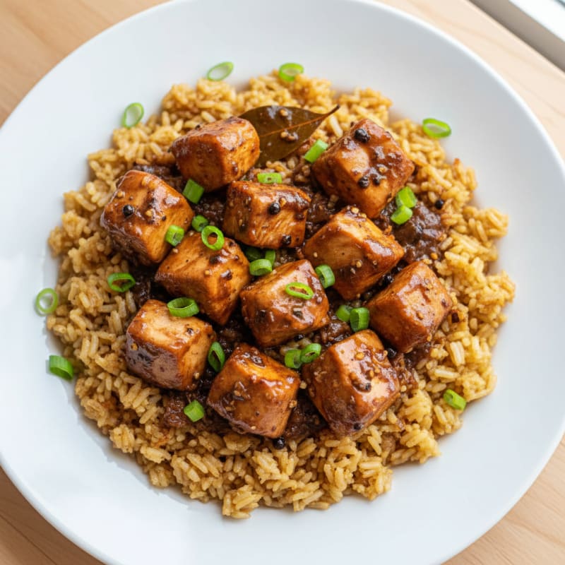 Filipino Adobo Chicken with Garlic Rice