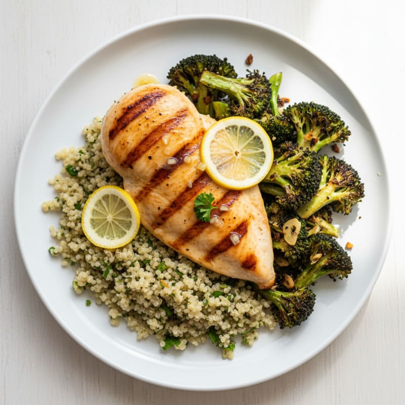 Grilled Chicken Breast with Quinoa and Roasted Broccoli