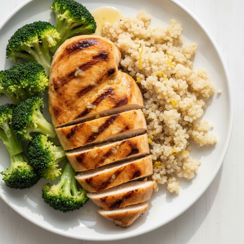 Grilled Chicken Breast with Steamed Broccoli and Quinoa