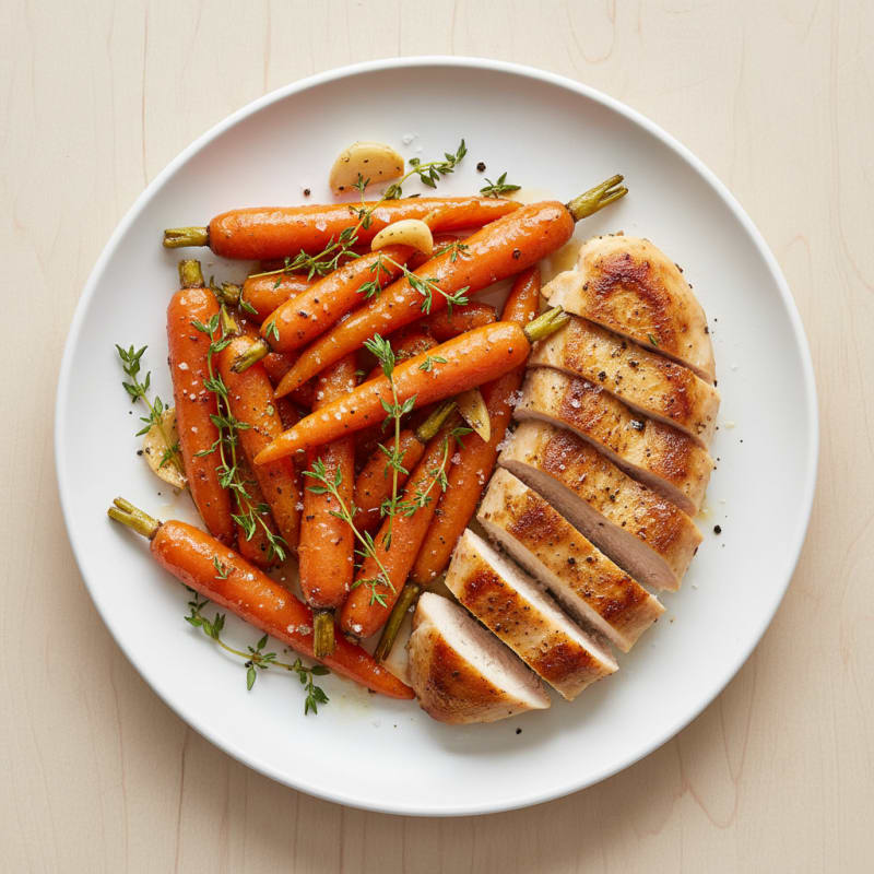 Maple-Glazed Roasted Carrots with Thyme & Seared Chicken