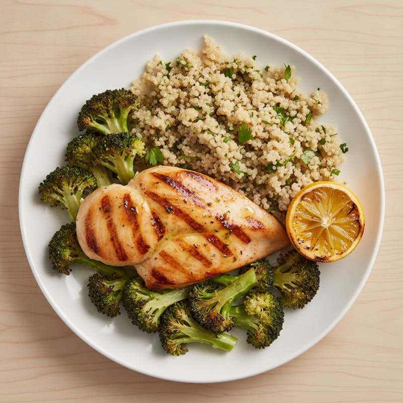 Grilled Chicken Breast with Quinoa and Roasted Broccoli