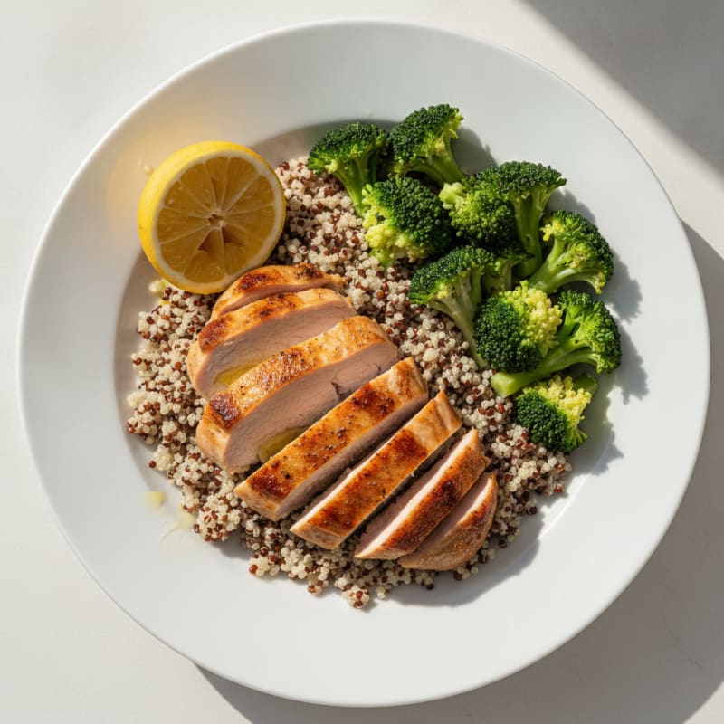 Seared Turkey Breast with Steamed Broccoli and Quinoa