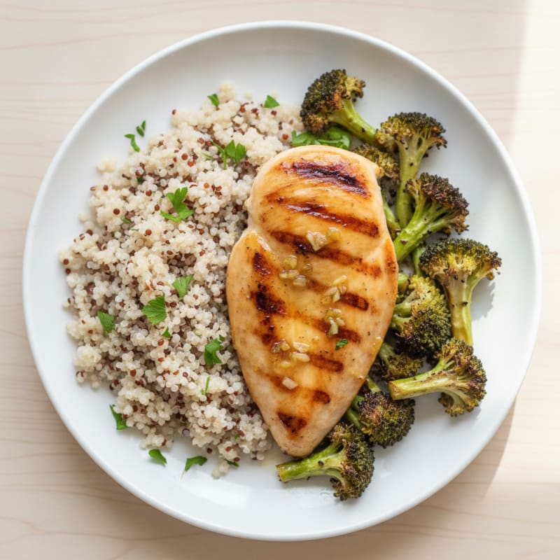 Grilled Chicken Breast with Quinoa and Roasted Broccoli