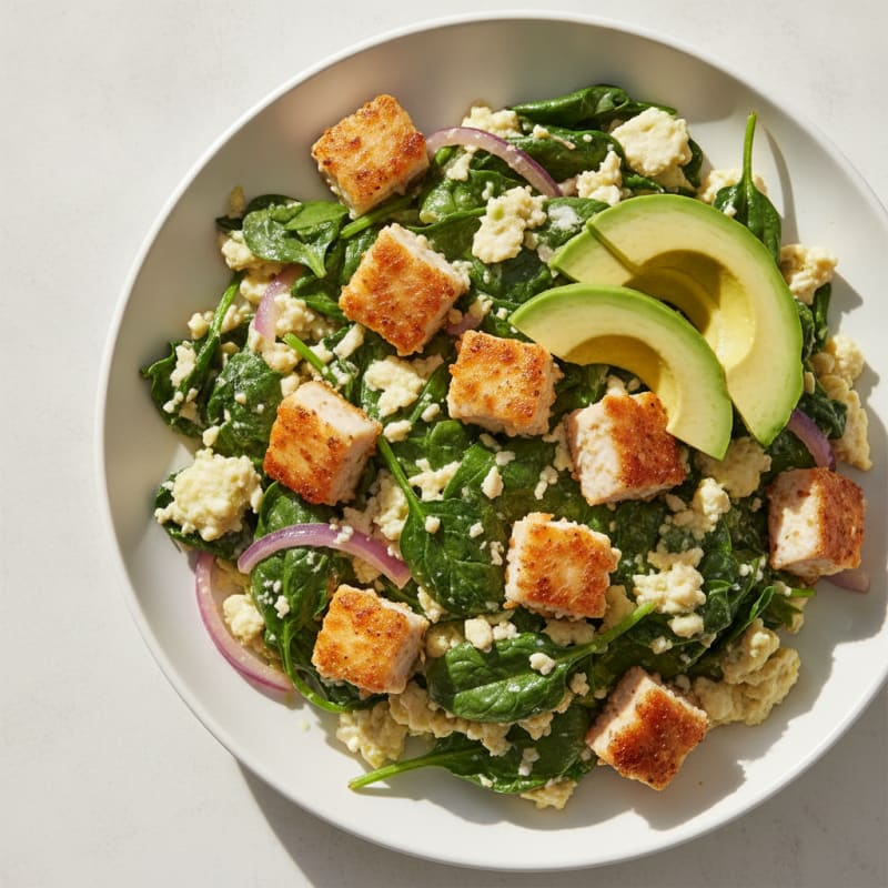 Crispy Chicken Egg White Scramble with Spinach