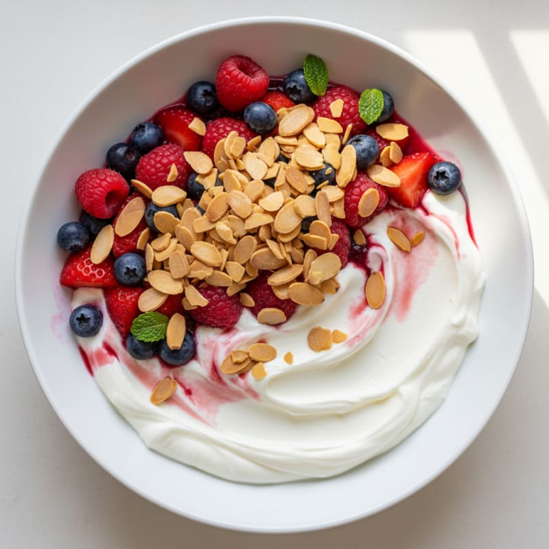 Greek Yogurt Protein Parfait with Mixed Berries and Almonds