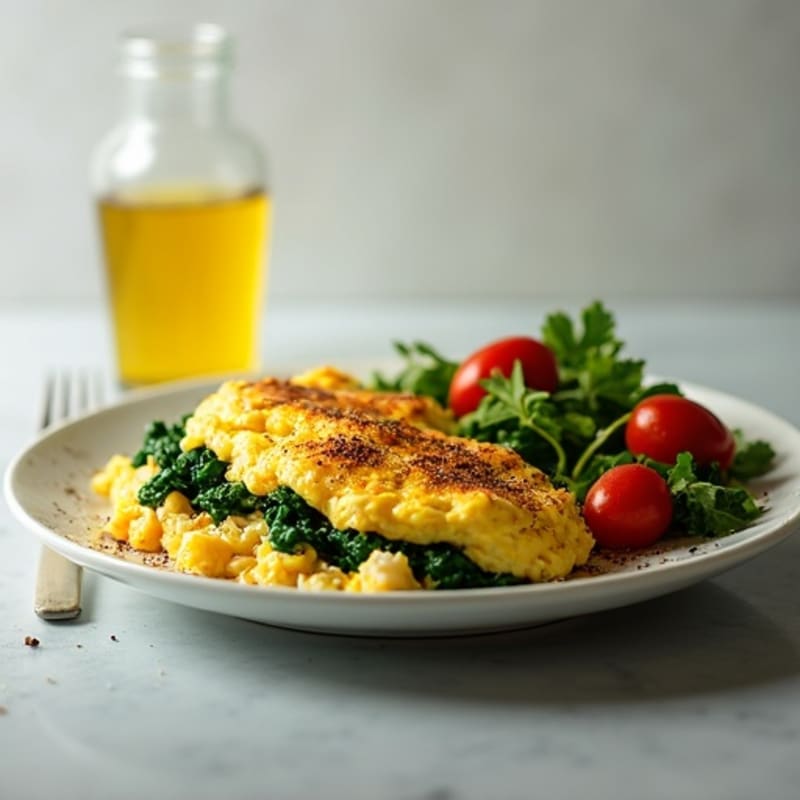 Egg White and Turkey Scramble with Sautéed Spinach and Side Salad