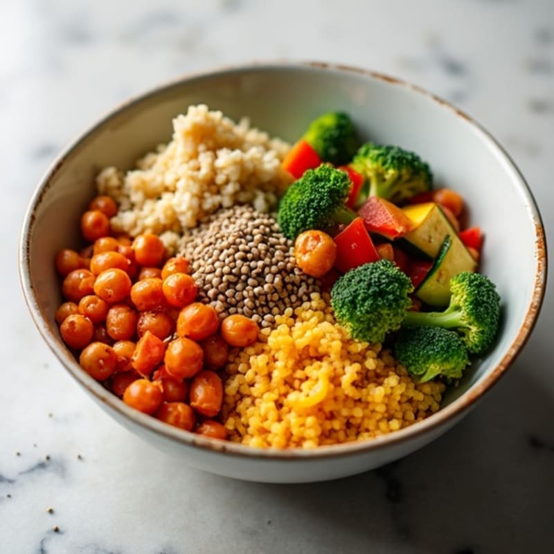 Crispy Roasted Chickpea and Vegetable Buddha Bowl with Creamy Tahini Dressing