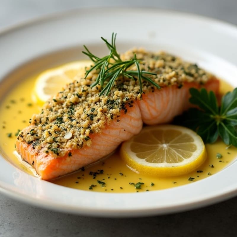 Herb-Crusted Baked Salmon with Lemon Butter Sauce