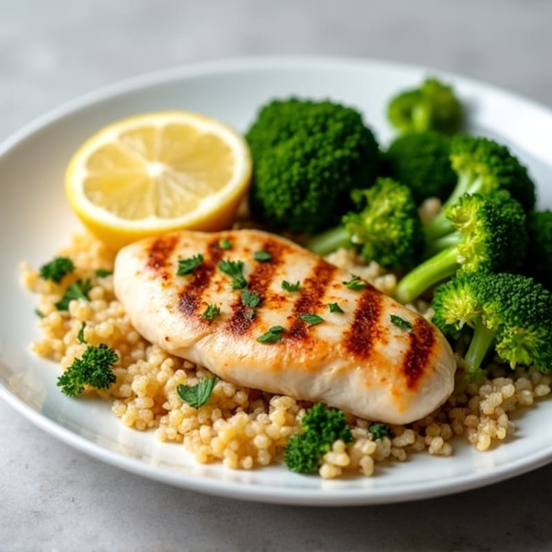 Grilled Chicken Breast with Roasted Broccoli and Quinoa