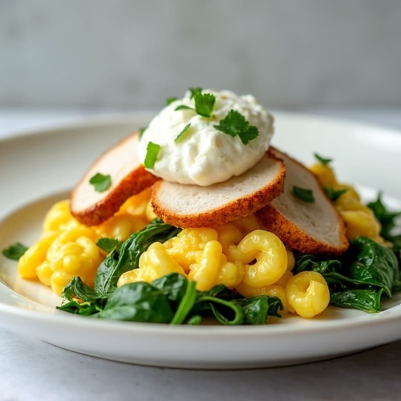 Egg White and Turkey Spinach Scramble with Cottage Cheese